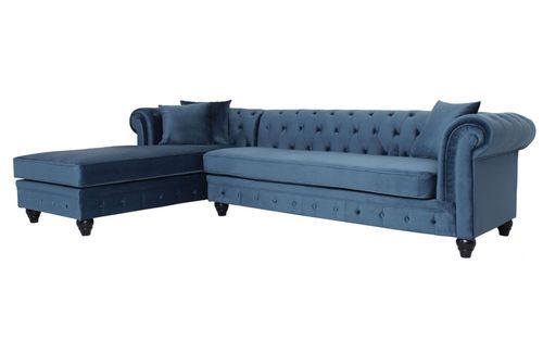 Canapé d'angle gauche chesterfield velours bleu Rosee 281 cm - Photo n°2; ?>