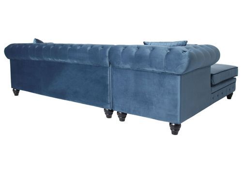 Canapé d'angle gauche chesterfield velours bleu Rosee 281 cm - Photo n°3; ?>