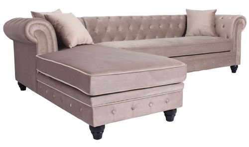Canapé d'angle gauche chesterfield velours taupe Rosee 281 cm - Photo n°3; ?>