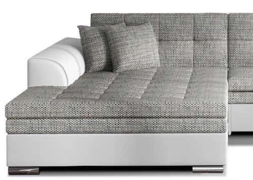 Canapé d'angle gauche convertible 4 places tissu gris clair chiné et simili blanc Looka 295 cm - Photo n°3; ?>