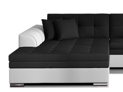 Canapé d'angle gauche convertible 4 places tissu noir et simili blanc Looka 295 cm - Photo n°3; ?>
