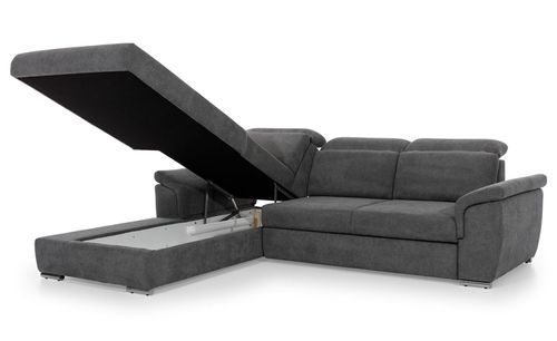Canapé d'angle gauche convertible 5 places simili cuir noir Evis 272 cm - Photo n°3; ?>