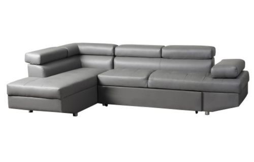 Canapé d'angle gauche convertible avec têtières relevables simili cuir gris Lanzo - Photo n°2; ?>