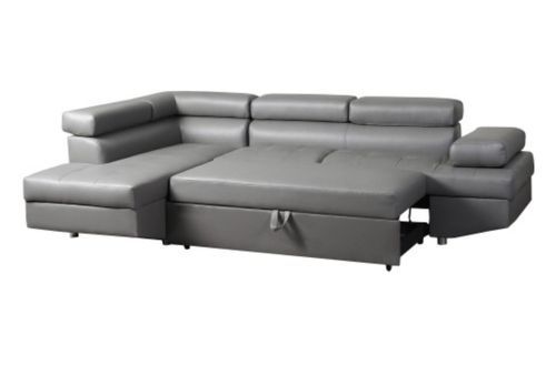 Canapé d'angle gauche convertible avec têtières relevables simili cuir gris Lanzo - Photo n°3; ?>