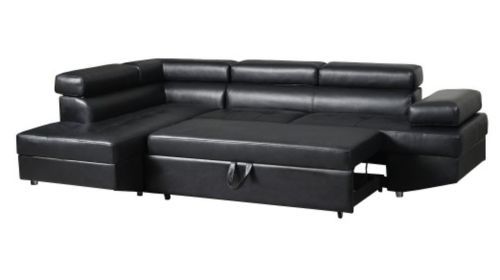 Canapé d'angle gauche convertible avec têtières relevables simili cuir noir Lanzo - Photo n°2; ?>