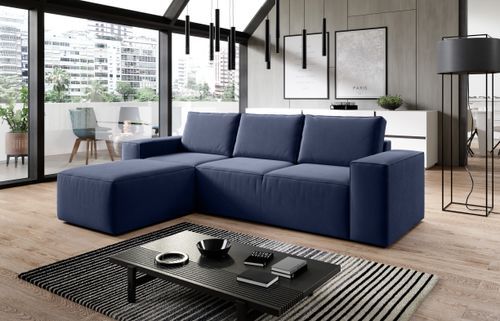 Canapé d'angle gauche convertible moderne tissu bleu turquin Willace 302 cm - Photo n°2; ?>