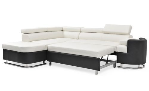 Canapé d'angle gauche convertible simili cuir blanc et noir Bianca - Photo n°2; ?>