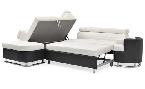 Canapé d'angle gauche convertible simili cuir blanc et noir Bianca - Photo n°3; ?>