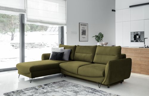 Canapé d'angle gauche convertible tissu doux vert olive Zurik 276 cm - Photo n°2; ?>