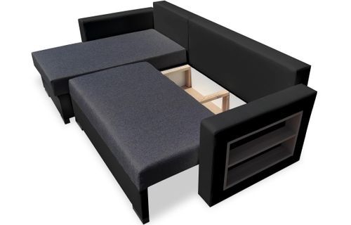 Canapé d'angle gauche convertible tissu gris foncé et simili cuir noir Kami L 230 cm - Photo n°2; ?>