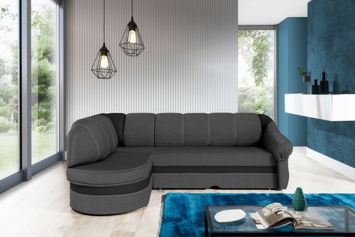 Canapé d'angle gauche convertible tissu gris foncé et simili noir Sundy 250 cm - Photo n°2; ?>