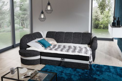 Canapé d'angle gauche convertible tissu gris foncé et simili noir Sundy 250 cm - Photo n°3; ?>