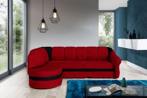 Canapé d'angle gauche convertible tissu rouge et noir Sundy 250 cm - Photo n°2; ?>