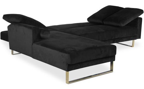 Canapé d'angle gauche convertible velours noir et pieds métal doré Nira L 262 cm - Photo n°3; ?>