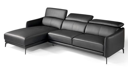 Canapé d'angle gauche cuir noir et pieds acier inoxydable Yaro - Photo n°3; ?>