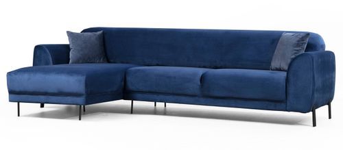 Canapé d'angle gauche design velours bleu marine et pieds acier noir Liza - Photo n°3; ?>