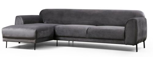 Canapé d'angle gauche design velours gris foncé et pieds acier noir Liza - Photo n°2; ?>