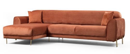 Canapé d'angle gauche design velours orange et pieds acier doré Liza - Photo n°3; ?>
