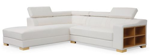 Canapé d'angle gauche en cuir blanc Callyh - Photo n°3; ?>
