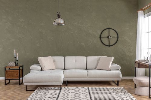 Canapé d'angle gauche moderne tissu doux beige clair pieds métal noir Kustone 274 cm - Photo n°3; ?>