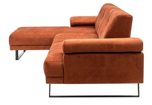 Canapé d'angle gauche moderne tissu doux orange pieds métal noir Kustone 274 cm - Photo n°3; ?>