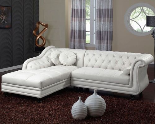 Canapé d'angle gauche simili cuir blanc chesterfield Rika 240 cm - Photo n°3; ?>