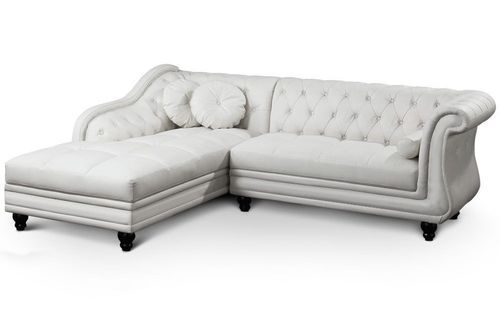 Canapé d'angle gauche simili cuir blanc chesterfield Rika 240 cm - Photo n°2; ?>