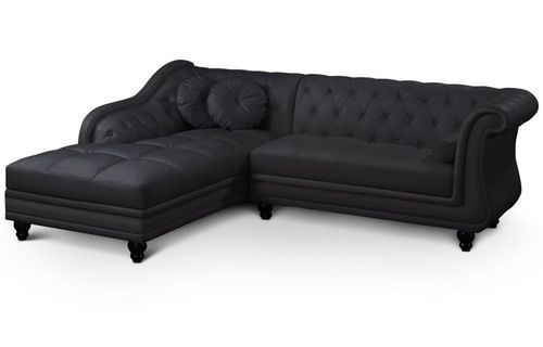 Canapé d'angle gauche simili cuir noir chesterfield Rika 240 cm - Photo n°2; ?>