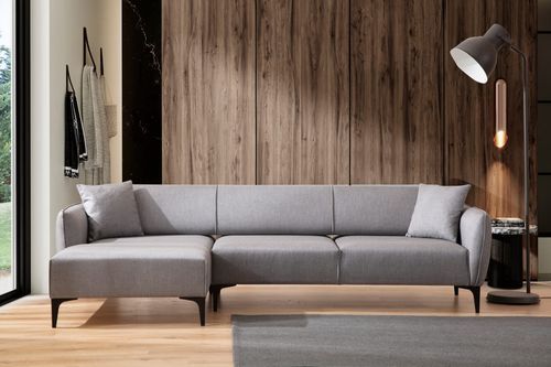 Canapé d'angle gauche tissu gris clair Bellano 270 cm - Photo n°3; ?>