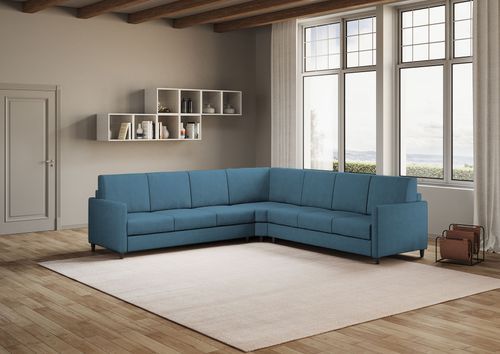 Canapé d'angle moderne italien tissu bleu Korane - 5 tailles - Photo n°2; ?>