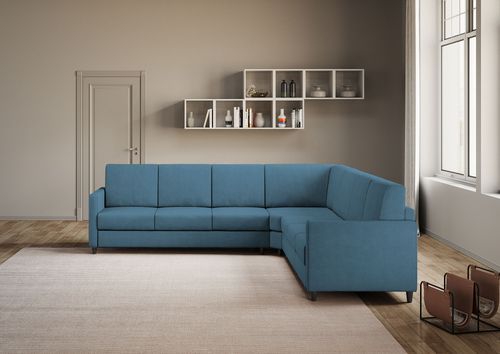 Canapé d'angle moderne italien tissu bleu Korane - 5 tailles - Photo n°3; ?>