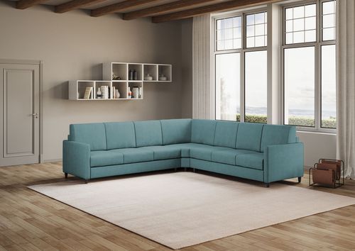 Canapé d'angle moderne italien tissu bleu pétrole Korane - 5 tailles - Photo n°2; ?>