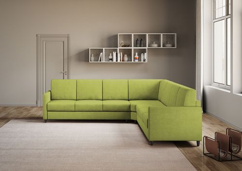 Canapé d'angle moderne italien tissu vert pistache Korane - 5 tailles - Photo n°2; ?>