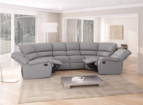 Canapé d'angle panoramique relaxation manuel 8 places tissu gris clair Confort - Photo n°3; ?>