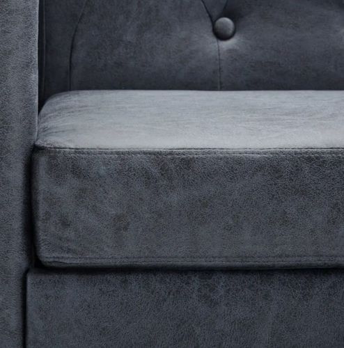 Canapé d'angle réversible Chesterfield cuir suédé artificiel gris Besties - Photo n°3; ?>