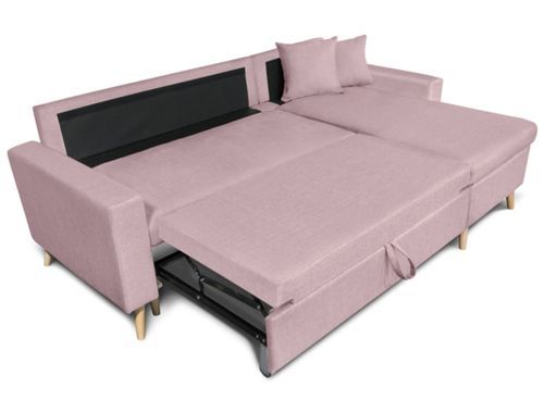 Canapé d'angle réversible convertible avec coffre tissu rose Kati 229 cm - Photo n°2; ?>