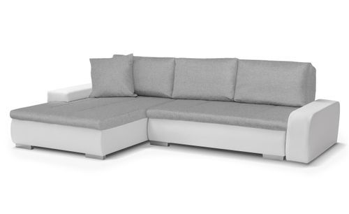 Canapé d'angle réversible convertible simili cuir blanc et tissu gris Bento - Photo n°2; ?>