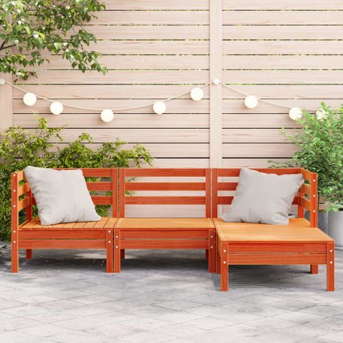 Canapé de jardin 3 places repose-pied cire marron bois massif - Photo n°3; ?>