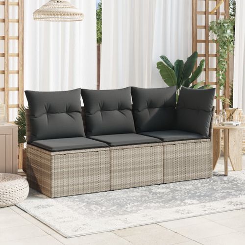 Canapé de jardin sans accoudoirs coussins gris clair poly rotin - Photo n°3; ?>