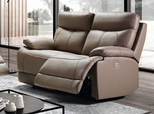 Canapé de relaxation 2 places électrique cuir beige Ducka 154 cm - Photo n°3; ?>
