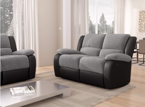 Canapé de relaxation électrique 2 places simili cuir noir et microfibre gris Confort - Photo n°2; ?>