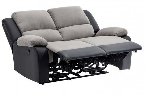 Canapé de relaxation électrique 2 places simili cuir noir et microfibre gris Confort - Photo n°3; ?>