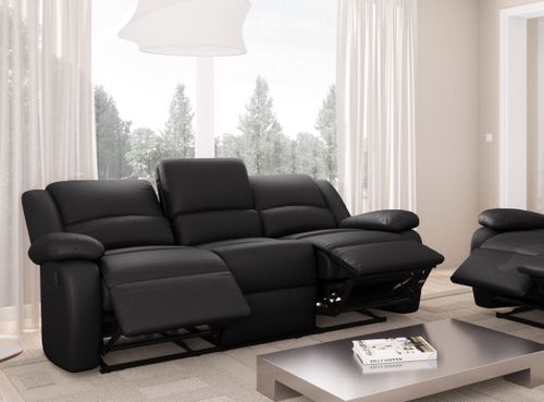 Canapé de relaxation manuel 3 places microfibre noir Confort - Photo n°3; ?>