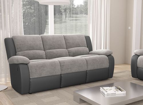 Canapé de relaxation manuel 3 places simili cuir gris et microfibre gris Confort - Photo n°2; ?>