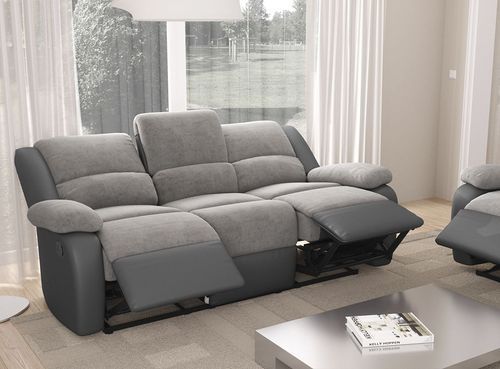 Canapé de relaxation manuel 3 places simili cuir gris et microfibre gris Confort - Photo n°3; ?>