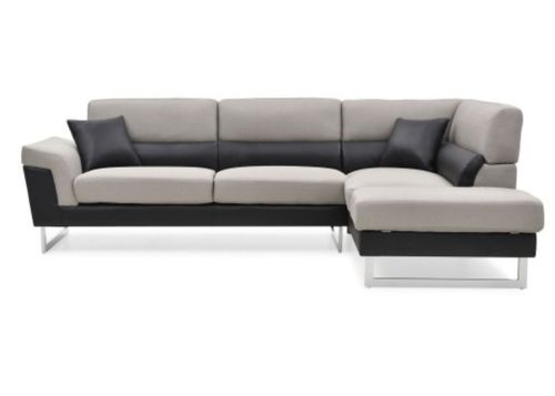 Canapé design angle droit simili cuir noir et tissu gris Kima - Photo n°2; ?>