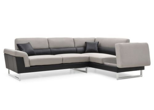 Canapé design angle droit simili cuir noir et tissu gris Kima - Photo n°3; ?>