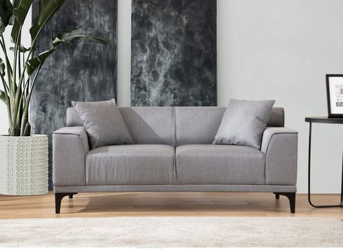 Canapé droit 2 places en tissu gris clair avec 2 coussin Tivano 163 cm - Photo n°2; ?>