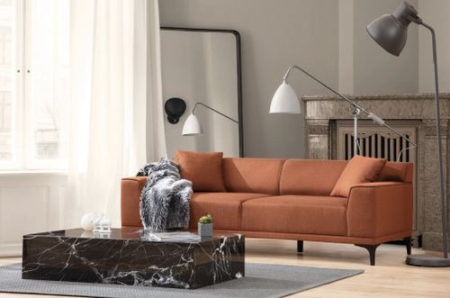 Canapé droit 3 places en tissu orange avec 2 coussin Tivano 212 cm - Photo n°2; ?>