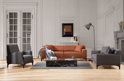 Canapé droit 3 places en tissu orange avec 2 coussin Tivano 212 cm - Photo n°3; ?>